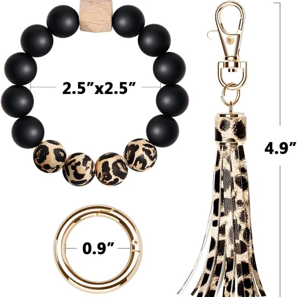 Keychain Bracelet Wristlet, Silicone Beaded Key Ring Bracelet with Card Wallet, - Picture 2 of 7